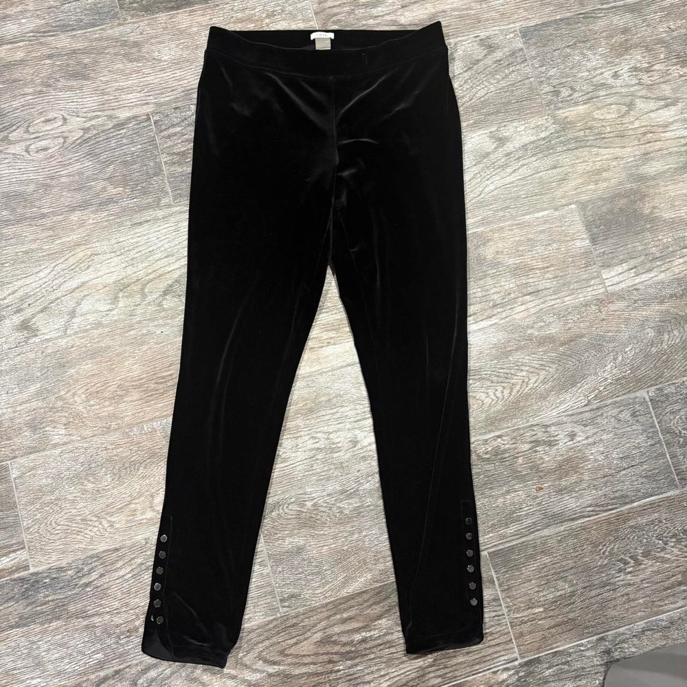 Cache Black Velvet Leggings Silver Buttons sz M Whimsigoth Holiday Classic - Picture 1 of 4